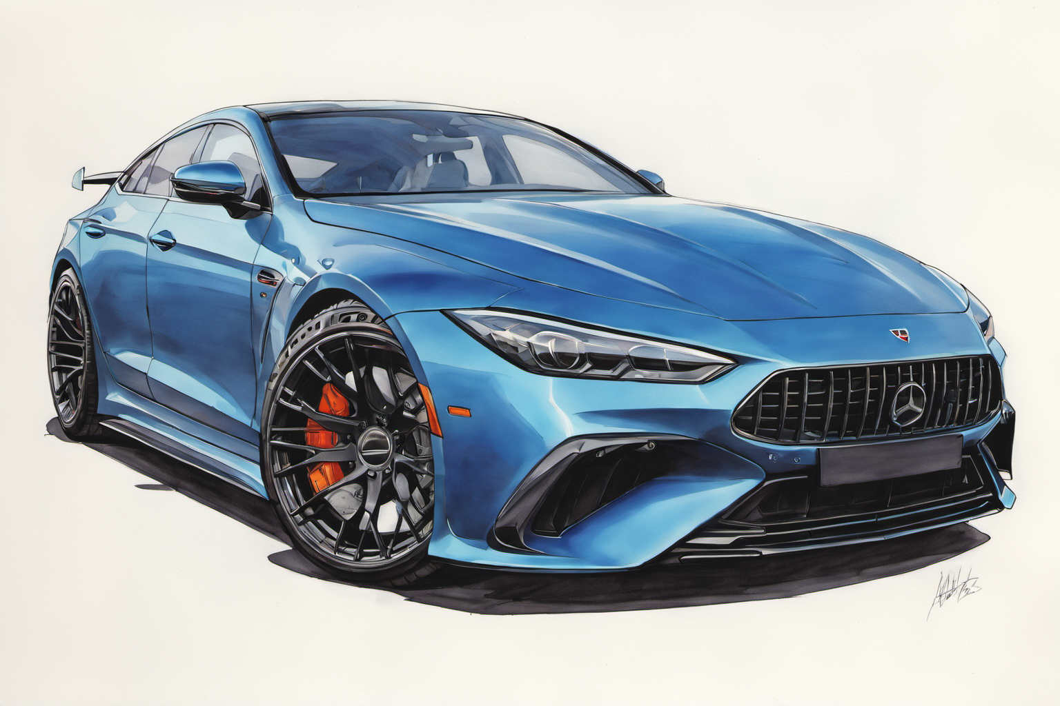marker rendering of a car, concept art, sporty, fast, sleek, sexy, aggressive, high performance, colorful, marker, crisp lines, sketch, illustration, illustrative, marker drawing, expressive strokes, graphic, sharp, crisp, in-focus, uncropped, high-quality  <lora:MercedesAGTGTCoupe:1>