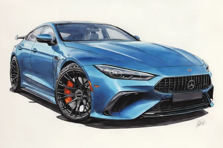 marker rendering of a car, concept art, sporty, fast, sleek, sexy, aggressive, high performance, colorful, marker, crisp lines, sketch, illustration, illustrative, marker drawing, expressive strokes, graphic, sharp, crisp, in-focus, uncropped, high-quality <lora:MercedesAGTGTCoupe:1>