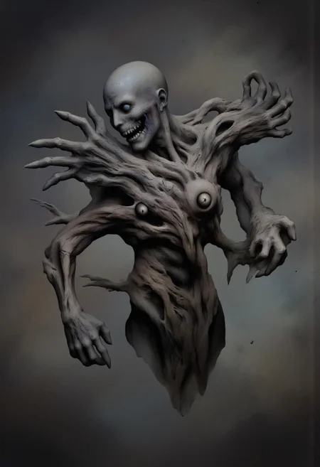 aidmaMJ6.1, Made out of paper, a PaperStyle , d4artstyle, d4concept, , d00mstyle, made of clay, ZBClay model of a gray sculpture
A nightmarish entity composed of multiple disembodied hands, each twisted and mutated with grotesque features. The hands appear decayed and withered, with torn skin and exposed muscle. Some hands have additional, unnatural elements, such as bulging eyes embedded in their palms or elongated, claw-like fingers. The overall form is chaotic, as the hands reach out in different directions, as if animated by a sinister will. Each hand seems to possess its own malevolent awareness, with the embedded eyes scanning the surroundings in an unnerving manner. The creature exudes an aura of horror and surrealism, embodying a blend of grotesque disfigurement and unnatural animation.
Background solid color with a faded dimly lit, fog-covered darkness tone that emphasizes its silhouette.
The medium is not a traditional painting or illustrative medium like watercolor or ink but rather a digital rendering, eerie and unsettling.
