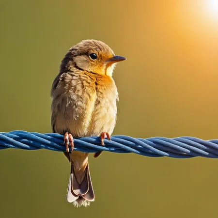 <lora:HMSGé¸ç±»æå½±XL-000001:1>,A cute little bird perching on a wire in the sunlight.