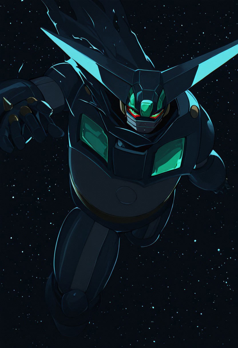 score_9, score_8_up, score_7_up, score_6_up, score_5_up, score_4_up, 4k quality, detailed, 1boy, solo, (black getter, super robot, mecha),  best quality, masterpiece, floating in outer space