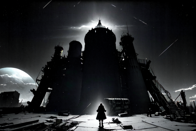 highly insanely detailed, masterpiece, top quality, best quality, highres, 4k, 8k, RAW photo, (very aesthetic, beautiful and aesthetic),  
tsutomu nihei,nihei_tsutomu,blame!,blame gakuen!,abara,TNstyle,sidonia_no_kishi,(megastructure in background,sidonia \(ship\),lab,deep horizon,mausoleum,giant room,stairs,tunnel,city ruins,tower,space,spacecraft,hangar),wire,bones,fence,walkway,air conditioner,tentacles,mist,smoke,foggy,fog,steam,buildings,toha heavy industries,clouds,gauna,gauna mech,drainpipe,machinery,letterboxed,dome,lantern,dark sky,black sky, 
<lora:ABARA:0.8>, 
(1girl:1.3), 
solo focus, 
moonlight,summer,spring,autumn,winter,checkered background,rainbow background,(neon color background),âââ