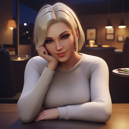 score_9, score_7_up, score_6_up, m3r2y, 1girl, sweater, looking at viewer, head tilt, head rest, seductive smile, restaurant, sitting, pov across table, low light, night, <lora:Anime Summer Night Style SDXL_LoRA_Pony Diffusion V6 XL:0.2> <lora:m3r2yV4:0.7>