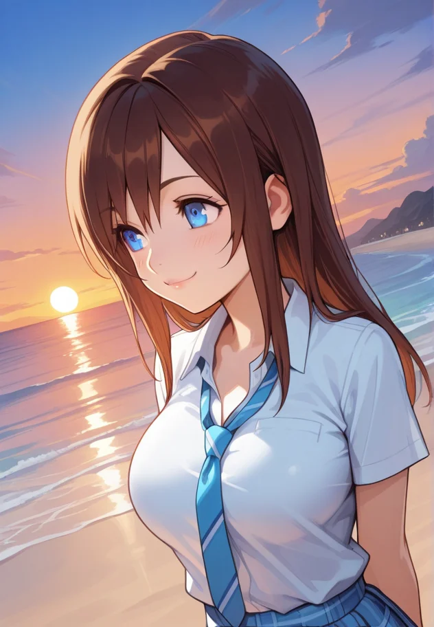 masterpiece, best quality, amazing quality, very aesthetic, absurdres, newest, detailed background, upper body, outdoors, beach, sunset, sky, dynamic angle, perfect eyes, beautiful eyes,
kairikh, 1girl, solo, skirt, loose necktie, brown hair, blue eyes, plaid, socks, smile, plaid skirt, pleated skirt, shoes, t-shirt, large breasts
<lora:Kairi_-_Kingdom_Hearts_1-2_Illustrious:1>