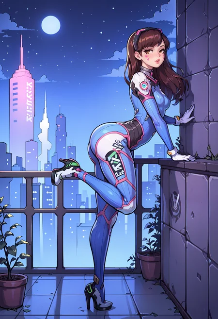 score_9, score_8_up, score_7_up, d.va from overwatch, ultra high quality, 1girl, 18 years old, perfect girl, fit, skinny body, slim waist, slender, bodysuit, bodysuit, long hair, night, city, skyline, petite body, high heels, full body, full lips, seductive, open hair, side view, one leg up, round ass, leaning forward, zPDXL3  <lora:AkaburV2_PDXL:0.3> <lora:OldAnimeStyle_XL_v3:0.4> <lora:princess_xl_v2:0.6>