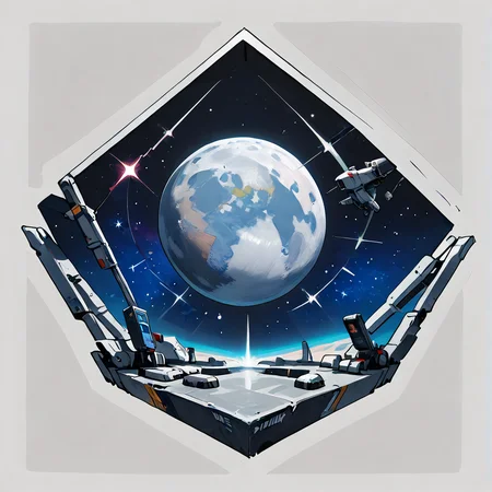 hx, outer space, stars, the Earth, the moon  <lora:hexagon_composition_pony_06:0.8>