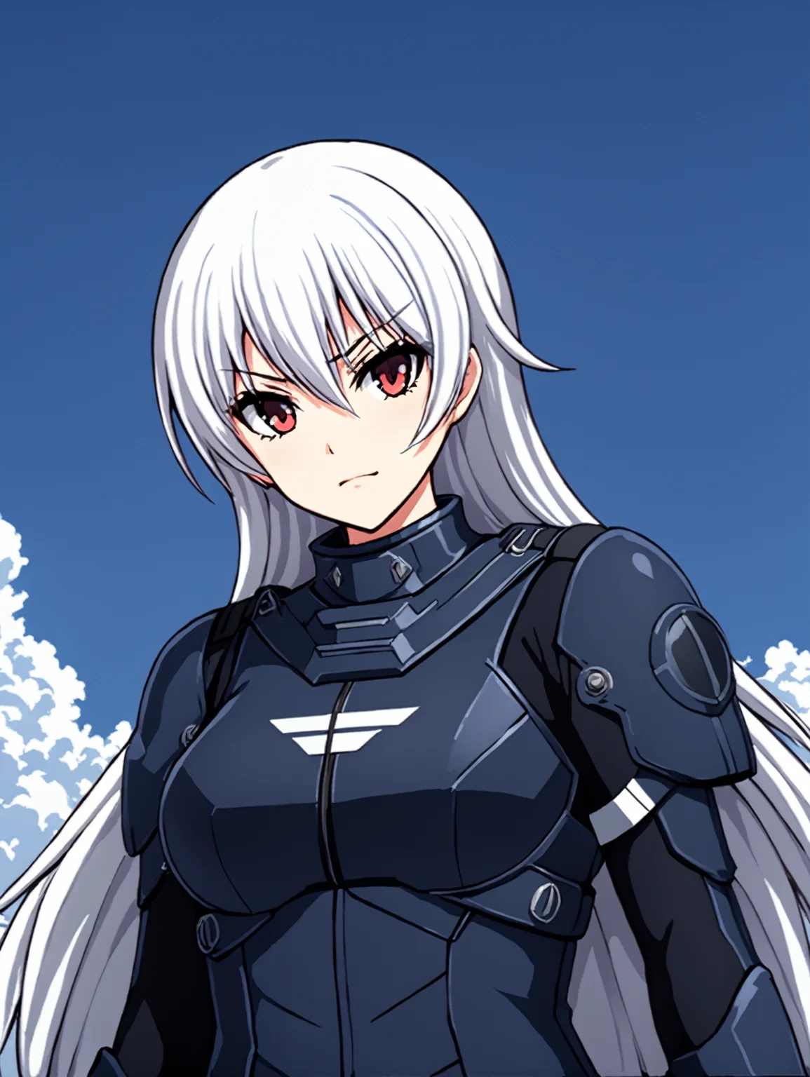 masterpiece, best quality,
anime coloring, cel shading,
<lora:harukakuramori.sdxl.v3:0.8> haruka kuramori,white hair,
1girl,solo,
long hair,
<lora:Helldivers_V2:0.8> hll style, close up helldiver,
cowboy shot,