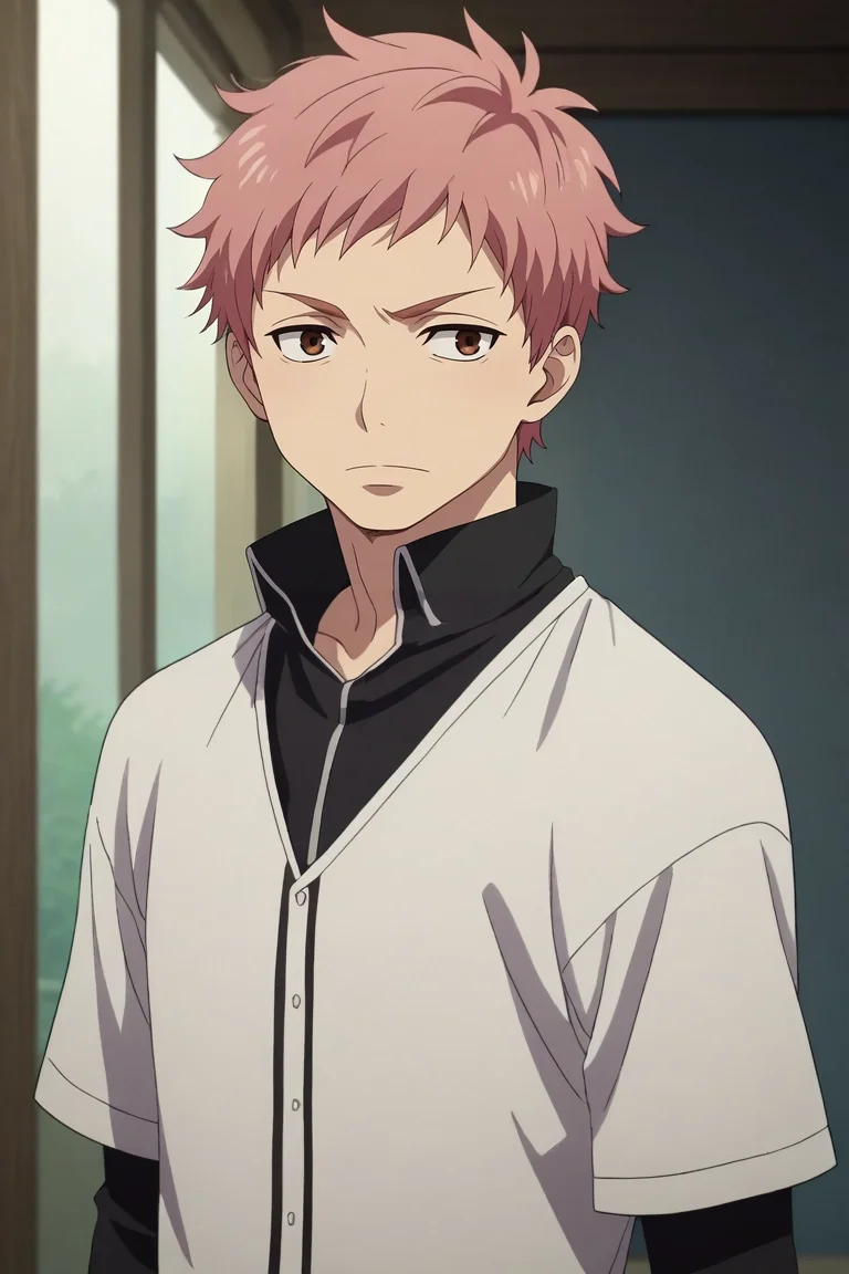 score_9, score_8_up, score_7_up, , rating_safe, , anime screencap, anime coloring, official style, , depth of field, 1boy, solo, male focus, <lora:renzou_shima_pony:0.8>, renzou_shima, pink hair, brown eyes, short hair, , gothic costume, <lora:sdxl_lightning_8step_lora:1>