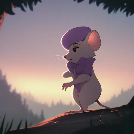 score_9, solo, bianca, hat, mouse, tail, outdoors, natural lighting