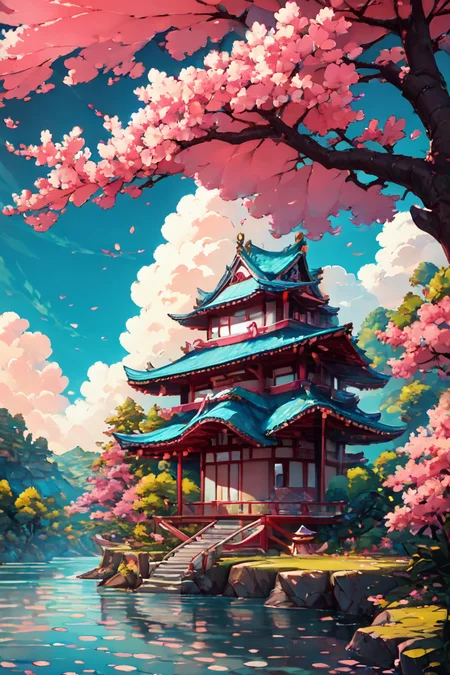 score_9, score_8_up, score_8, medium breasts, (curvy), cute, eyelashes,      rating safe,   BREAK,  pnkBldng, sky, day, cloud, water, tree, blue sky, no humans, building, architecture, east asian architecture,  embedding:zPDXL, Expressiveh,   <lora:PinkBuildingsPDXL_v2:0.8>,  <lora:CatalystStylePDXL:0.6>,  <lora:SDXLFaeTastic2400:0.5>,  <lora:Expressive_H-000001:0.4>,