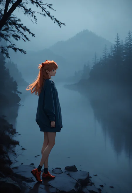 score_9, score_8_up, score_7_up, 1girl, souryuu_asuka_langley, neon_genesis_evangelion, blue_eyes, orange_hair, cowboy shot, knees up, outdoors, virtual reality world, embedding:l4k3