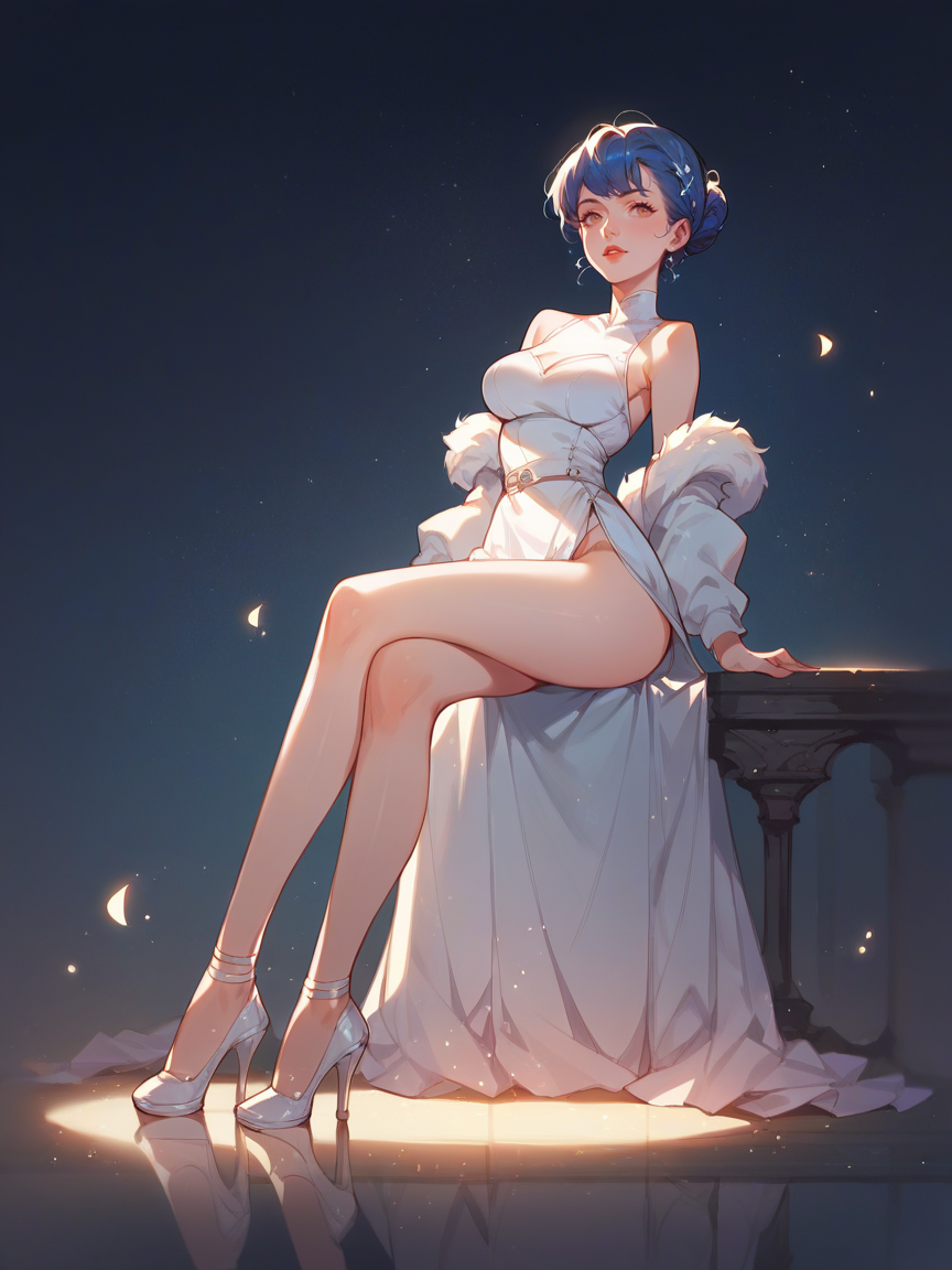 source_anime, score_9, score_8_up, score_7_up, score_6_up, score_5_up,  <lora:rdjXLP:0.8> rdj, light particles, 1girl, night sky, high heels, curvy