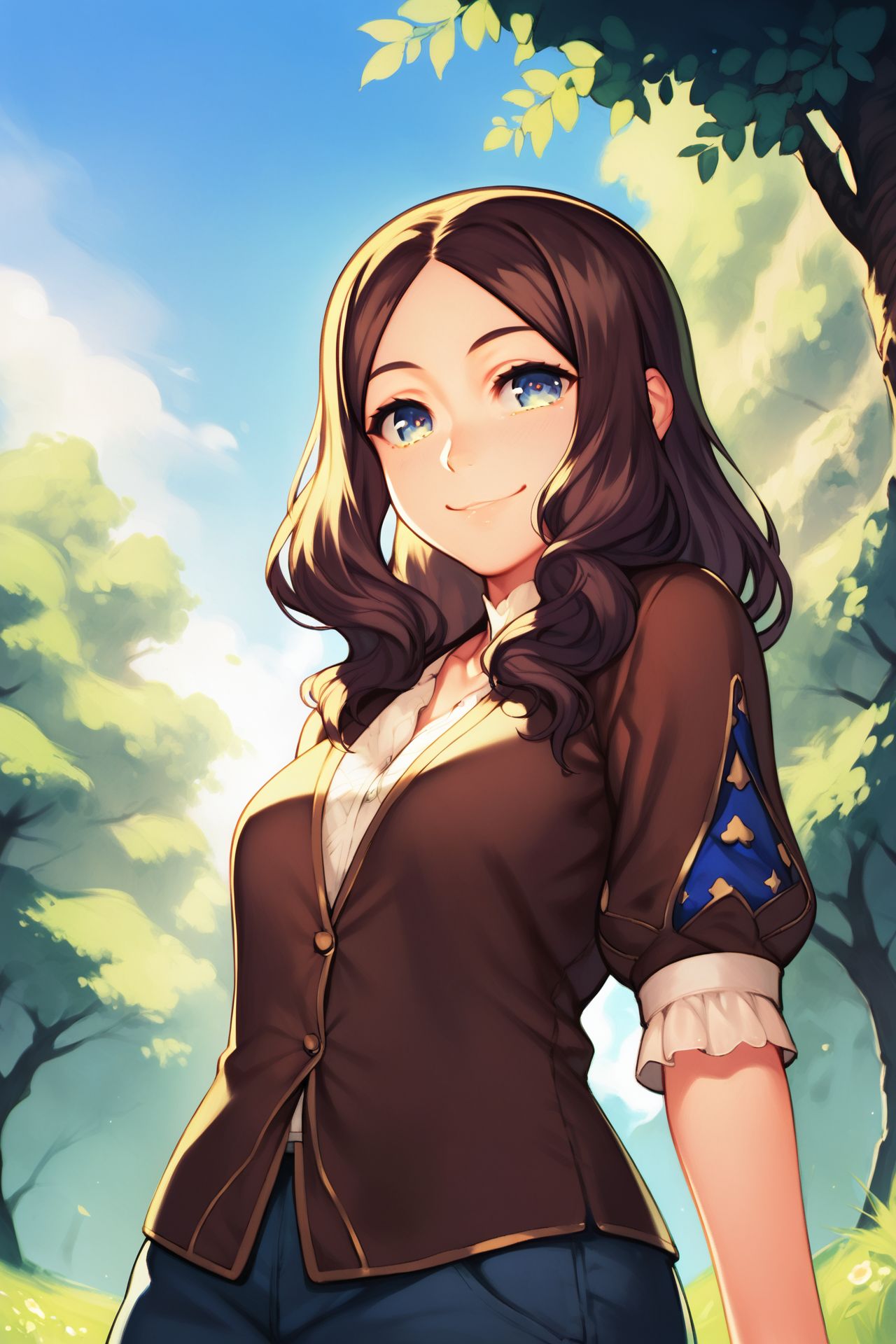 score_9, score_8_up, score_7_up, 1girl, squinting eyes smile, leaning back, leonardo da vinci \(fate\), outdoors, perspective, day <lora:Simosi_PonyXL_style_v01:1>