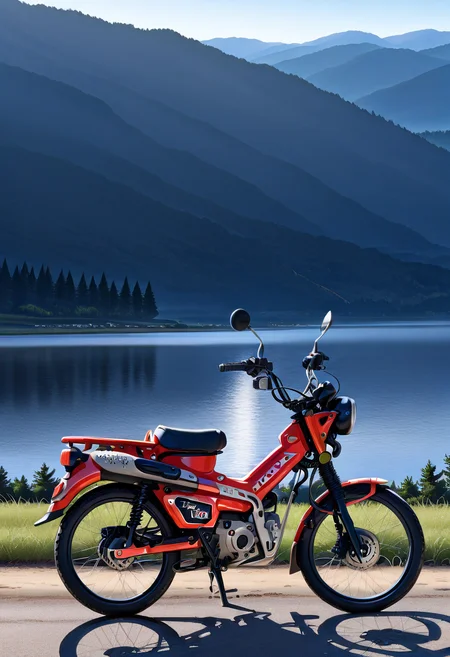 score_9,score_8_up,score_7_up,score_6_up,source_anime,masterpiece,best quality,
bike is parked,campsite,lake,simple background,windy,off-road,lake,tent,<lora:CT125:1>,CT125,no human,focus on bike,