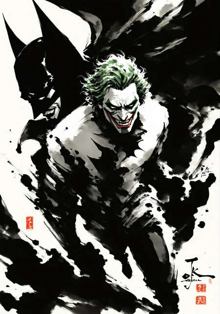 masterpiece,best quality,<lora:yi-noob:1>,ink wash painting,
2boys,batman,joker \(dc\),