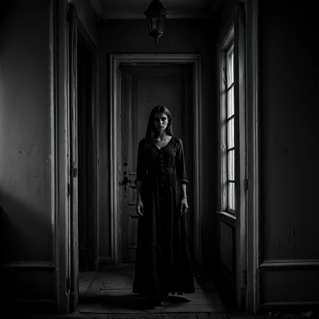 Moody monochrome photo.
A hauntingly beautiful woman, standing in the doorway of the farmhouse.
<lora:MoodyMono01_CE_XL_200-OT:0.4> mdymnoCE_style