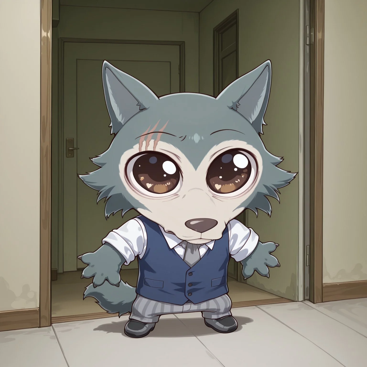 score_9, score_8_up, score_7_up, best quality, masterpiece, source_anime, BREAK
in apartment, Legoshi, anthro, wolf, beastars, scar on right brow, animal ears, grayish blue fur, brown eyes, blue vest, white dress shirt, gray tie, gray pants, no humans <lora:Legoshi:1>
mikus-concept, full body, big eyes, chibi