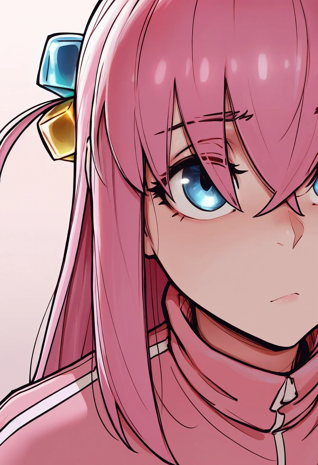 1girl, solo, gotoh hitori, portrait, track jacket,
masterpiece, best quality, <lora:bbcchan-guy90-Illust-Lycorisv1:1> nahcbb