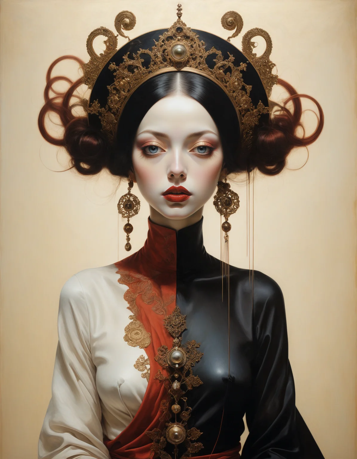 by Afarin Sajedi and Afarin Sajedi, (vintage filter, masterful, beautiful:1.4), poster art, bold lines, hyper detailed, expressive, award winning, (otherworldly creature:1.4), (intricate details, masterpiece, best quality:1.4),
looking at viewer, dynamic pose, wide angle view,
<lora:add-detail-xl:1> <lora:xl_more_art-full_v1:0.5> <lora:NicolaSamori:0.5> in the style of nicola samori <lora:looking_at_viewer:2>