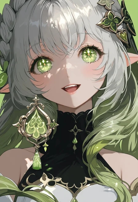 score_9, score_7_up,source_anime,rating_explicit,uncensored,anatomically correct,best perspective BREAK
<lora:O_Hyatsu_4:1> o hyatsu 4 style
1girl, nahida \(genshin impact\), green hair ornament, silver hair, pointy ears, happy, looking at viewer,