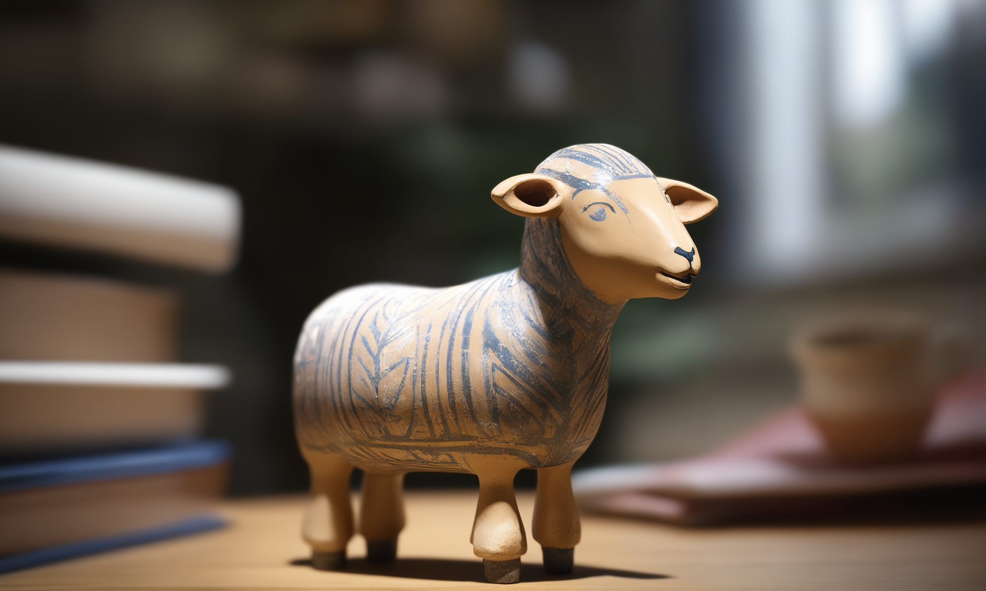 <lora:paintedpotterycd_xl-000004:0.8>,a handmade sculpture toy of a sheep made of painted pottery in office scene,paintedpotterycd_xl,miniature,tilt-shift,solo,indoors,chinese zodiac,wooden table,cutie,cute,still life,animal statue,front view,facing viewer,looking at viewer,(Unbelievable Digital Artwork:1.3),fine art,CGSociety,ArtStation,master works, 8K, HDR, UHD, masterpiece, best quality, highly detailed, high resolution, finely detail, extremely detailed, ultra detailed, wallpaper