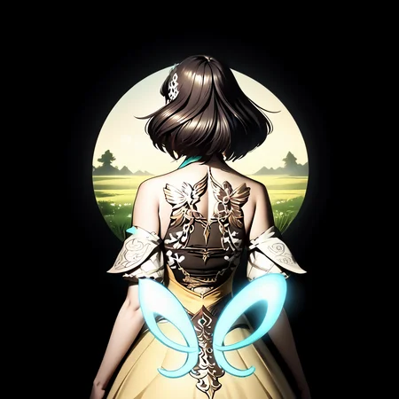 zpdxl2, rating_safe, source_anime, 1girl, solo, sph3ne, from behind, grassy plain background, detailed background, high contrast, vivid colors <lora:Sphene - Pony:1>