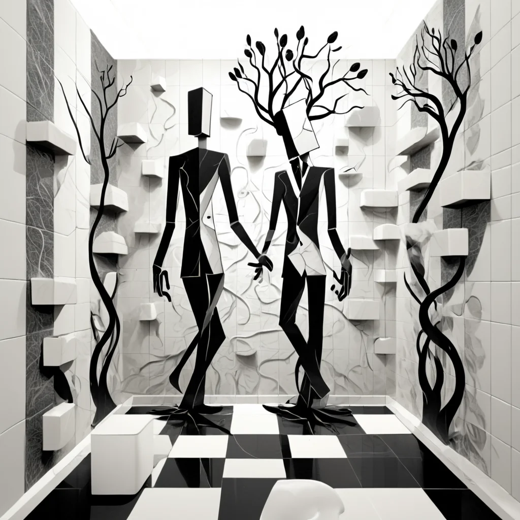 carved relief, 3d, sculpture, exquisite, black and white, elegant, minimal, decadence, beautiful,willow and tulip, clouds, water, flowers, roots and trunk entertwined, repeating pattern, tiled, bathroom walls
<lora:artfullyWHIMSICAL_SDXL_V1:1>, artwhmscl
abstract sketch of a whimsical cartoon male illusionary geometric abstractionists, with transparent layers, on a white background, using lines and cubes, in the style of a sketching style, as digital art, with high resolution, without shadows, with a simple composition, of a modern design, with clean lines, with high contrast, using a monochromatic color scheme, with a depth of field effect, using perspective effects, with technical drawing elements, conceptualizing a theme based on the subject