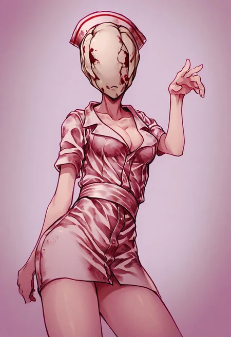 score_9, score_8_up, score_7_up, score_6_up, score_5_up, score_4_up, source_anime, solo, 1girl,
bubble_head_nurse_\(silent_hill\), blhdnrse,
masterpiece, best quality, very aesthetic, absurdres,
