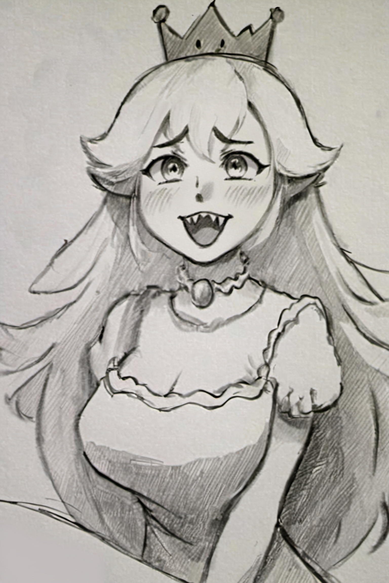 ((masterpiece, best quality)),  pretty eyes,  detailed face, 
(Pencil_Sketch:1.2,  messy lines,  greyscale,  traditional media,  sketch),  unfinished,  hatching (texture),  ((masterpiece, best quality)),  absurdres,  ,  Boosette_Mario,  1girl,  long hair,  white hair,  long white dress,  ballroom dress,  white gloves,  solo,  smiling,  blushing,  looking at viewer,  cowboy shot,<lora:Boosette_Mario_SDXL:0.800000>,<lora:Anime_Sketch_SDXL:1.000000>