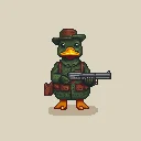 duck with a gun in each hand, minimalist, flat