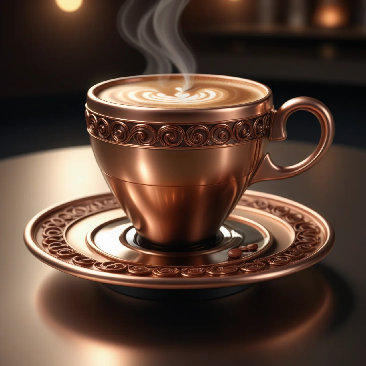 a coffee made out of Jed-ANC, masterpiece, full of details, ambient light, sharp and in focus, <lora:ArtNouveauCopperStyle:0.7>