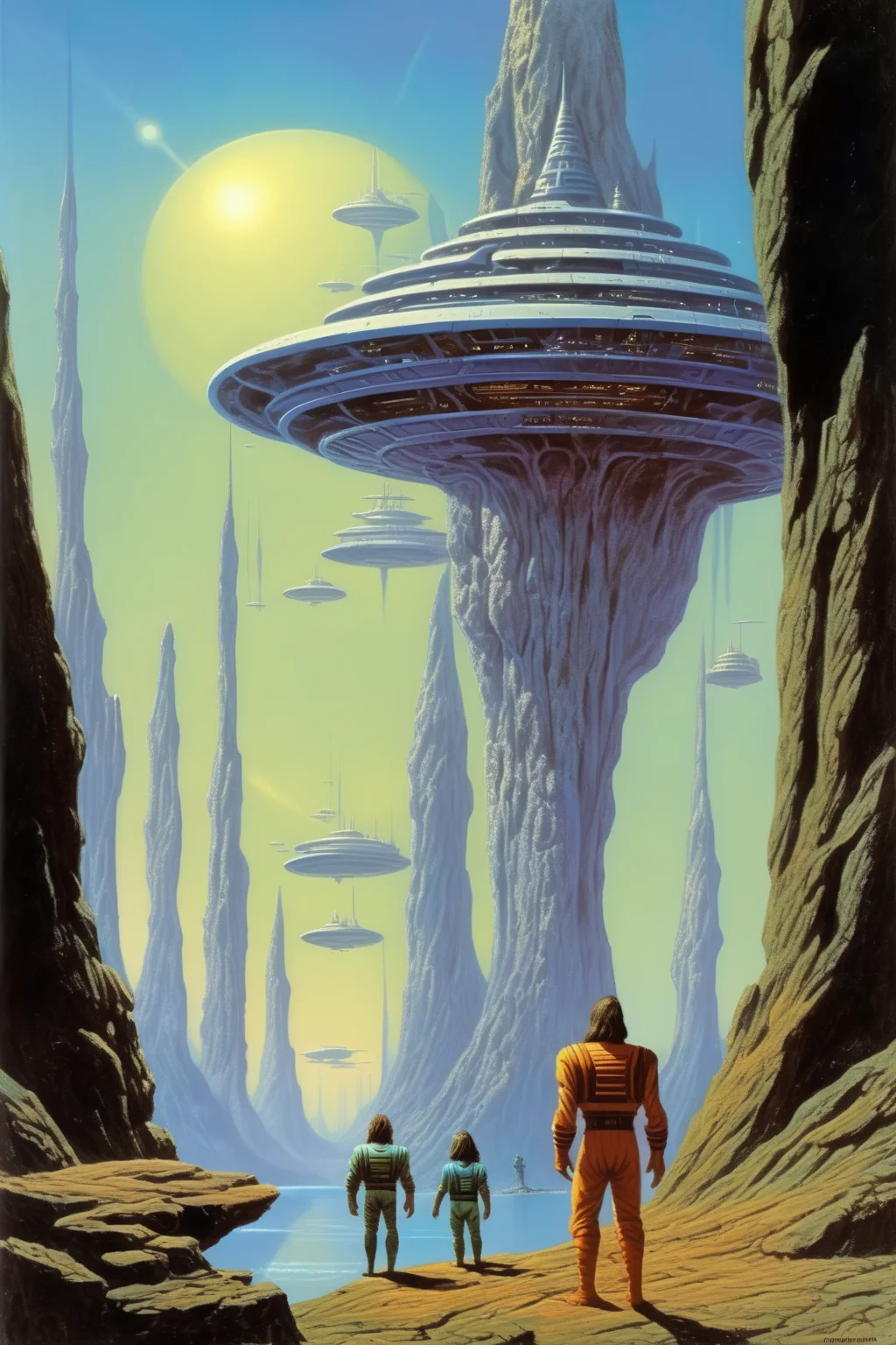 <lora:Angus McKie Style:1>Angus McKie Style - Asimov's Foundation book series, character concept art in the style of book cover artist michael whelan