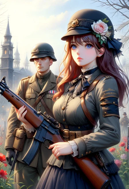 FFROA, 1girl, a soldier, victorian rifle