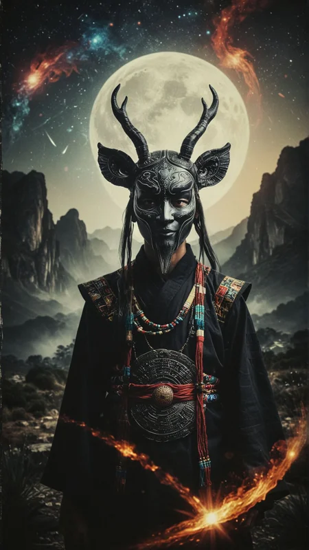 Mixed media, Neo-Fauvism, On pale black paper, A group of ancient chinese figures, headbanded in traditional garb and masks, stand in the middle of an interstellar wormhole, gazing out at the vast expanse of rolling hills. In the distance, a large dragonfly hovers above them, Hipster Art,<lora:CBS_novuschroma37 style_b:0.95> novuschroma37 style,style of experimental photography, light leaks, <lora:aidma-Image Upgrader-v0.1:0.6> detailmaximizer, <lora:aidmaDoubleExposure-v0.1:0.285>, intricate artistic color, elaborate, detailed, ambient, perfect composition, warm light
