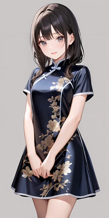 masterpiece,ultra-detailed,best quality,8K,illustration,cute face,clean skin ,shiny hair,girl,simple background
 <lora:add-detail-xl:1> <lora:china dress_XL_V1.0:1.2> jyojifuku, china dress, skirt
