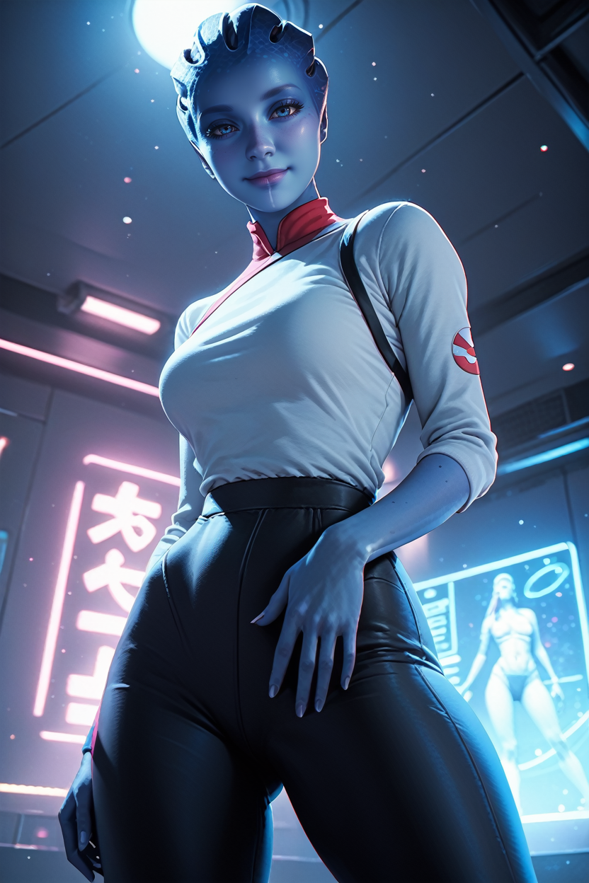 score_9, score_8_up, score_7_up,
<lora:MEALexi:0.8>
MEALexi, 1girl, blue skin, blue eyes, alien, looking at viewer, dancing in a empty disco floor, smiling, (from below-view), with pink and blue neon lights, at night in Tokyo, cinematic light