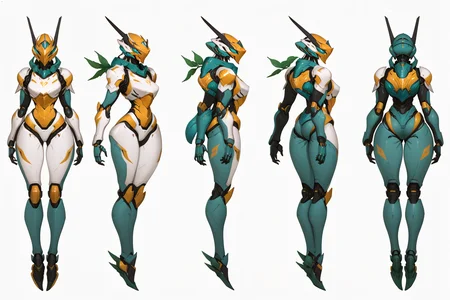 (GENERAL:0), mecha, robot, masterpiece, best quality, very aesthetic, absurdres, solo, standing, flat color, anime screencap,
(VIEWS:0),  full body character turnaround of mecha,
Multiple views of the same mecha,  (simple background, white background:1.2), multiple views, side view, back view, front view, 
,
mask, helmet,
(Creature Ref:0), 
Eel\(animals\)
ï¼
(Mecha Ref:0), 
Gundam,
plate armor, power suit, alien,
android, cybersuit, upper armor, mechanical arms, machinery, prosthesis,
(bodyshape:0), Lanky body,
(clothing:0), (Asymmetrical wrap dress:0.6), 
(grey  
medieval  theme character design:1.1),
 <lora:MechTurnXLRemix_v1:.5>
 <lora:MechTurnXL_v1:.5>
<lora:ClothTurnXLRemix_v1-000004:.25>
 <lora:ClothTurnXL_v1-000004:0.25> 
<lora:CharTurnXL_v2:0.25>
 <lora:xl_more_art-full_v1:.25>,
 <lora:Alphonse Mucha Style:.1>, Alphonse Mucha Style page
 <lora:å½é£æç»SDXL:.1> 
 <lora:mecha:.2><lora:EnvyMechaGirlXL01:.5> <lora:EnvyMechaGirlXL02:.38>