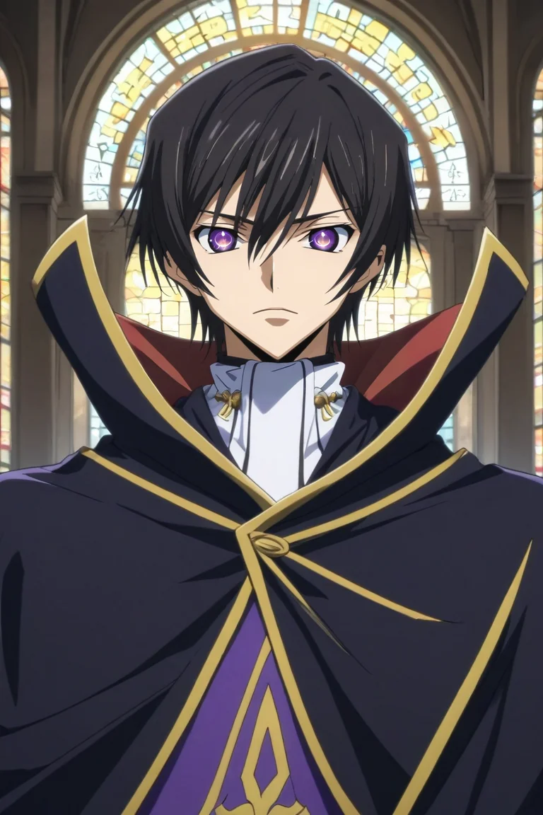 score_9, score_8_up, score_7_up, source_anime, rating_safe, , semi-realistic, looking at viewer, , 1boy, solo, male focus, <lora:lelouch_lamperouge_pony:0.84>, lelouch_lamperouge, black hair, purple eyes, hair between eyes, bangs, , cape, panorama, stonehenge, indoors, light, singing, sparkling eyes, comic book character costume, <lora:sdxl_lightning_8step_lora:1>