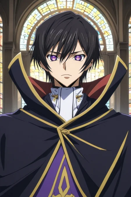 score_9, score_8_up, score_7_up, source_anime, rating_safe, , semi-realistic, looking at viewer, , 1boy, solo, male focus, <lora:lelouch_lamperouge_pony:0.84>, lelouch_lamperouge, black hair, purple eyes, hair between eyes, bangs, , cape, panorama, stonehenge, indoors, light, singing, sparkling eyes, comic book character costume, <lora:sdxl_lightning_8step_lora:1>