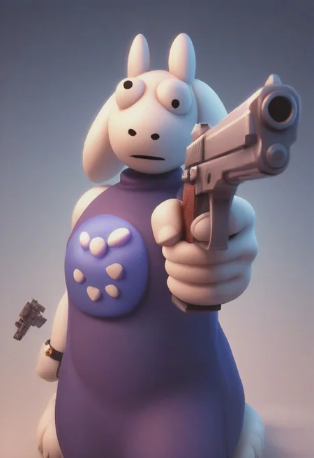 score_9, score_8_up, score_7_up, source_cartoon, 3dtoriel, solo, furry, tpose, holding gun, handgun