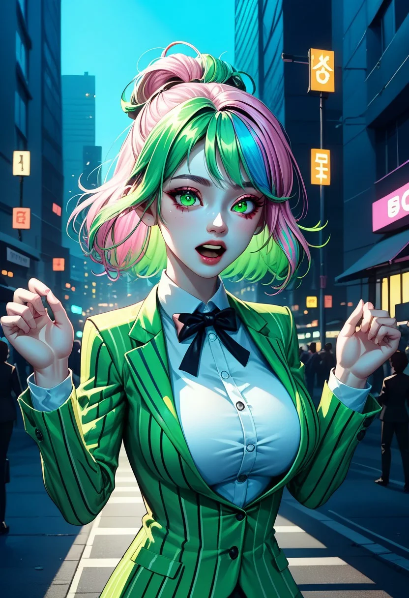 c0ll4nd3r style, Maycein_PDXL , ultra detailed, extremely detailed, sharp focus, flowers blooming around her, shiny, glitter, more prism, vibrant color, cinematic angle, cinematic lighting, source_anime, CityBG_PDXL BREAK PonyXLV6_Scores
