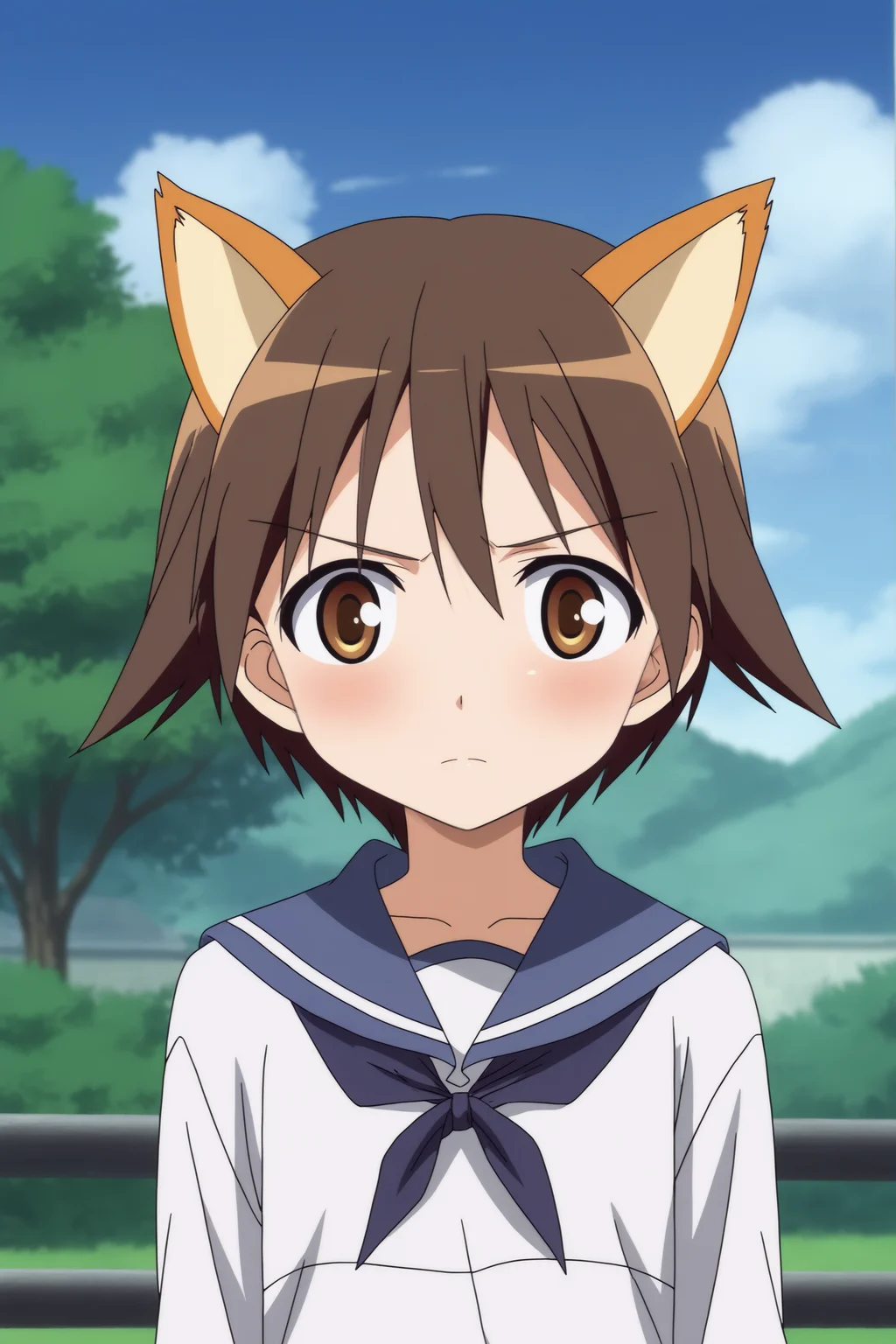 Yoshika_Miyafuji, anime coloring, flat shadows, upper body, animal ears <lora:Strike_Witches-Yoshika_Miyafuji-PDXL-s1:0.8>