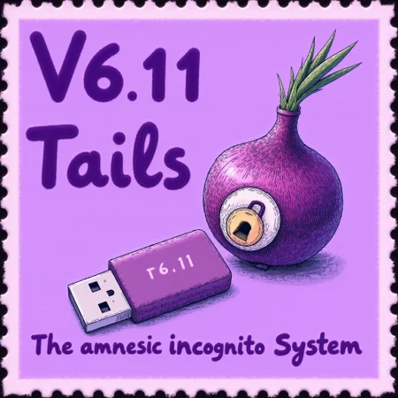 <lora:postage-stamps Flux:1>, a_ck_postage_stamp_craft, a postage stamp in lila featuring a USB STICK with an onion lock, titled "Tails" in large text at the top. A "V 6.11" text is located in the top left corner. The stamp is rectangular. The text "The amnesic incognito System" is printed at the bottom. <lora:Dever_Flux_Enhancer:0.5> <lora:TextimproverV0.4:1> aidmatextimprover <lora:REMES_Abstract_Poster_Style:1>