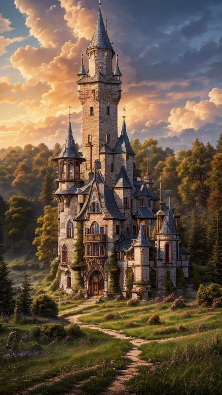 realistic analog photo, award winning photo,
<lora:Wizard_Tower:0.75> witow, castle, cloud, cloudy sky, grass, no humans, scenery, sky, tower, tree, <lora:Fantasy_Mountains:0.75> fanmou, footprints, forest, grass, nature, no humans, outdoors, sky, tree,
RAW, highres, 8k, uhd, High Dynamic Range, tonemapping, crisp details,