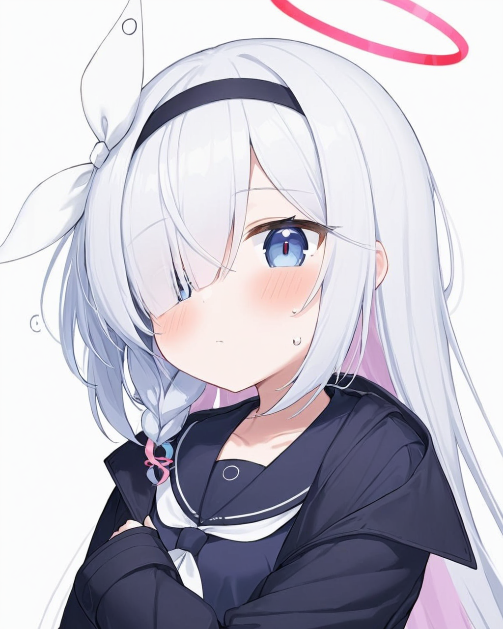 plana \(blue archive\),1girl, hair_over_one_eye, 1boy, flying_sweatdrops, halo, white_background, black_hairband, bow_hairband, simple_background, braid, sailor_collar, solo_focus, long_sleeves, upper_body, blush, serafuku, headpat, hand_on_another's_cheek, closed_mouth, shirt, black_jacket
<lora:plana_(blue_archive)_image5824_2023-12-03-000009:1>halo. gorgeous,key visual, vibrant, studio anime,award-winning, professional, highly detailed,high budget, cinemascope