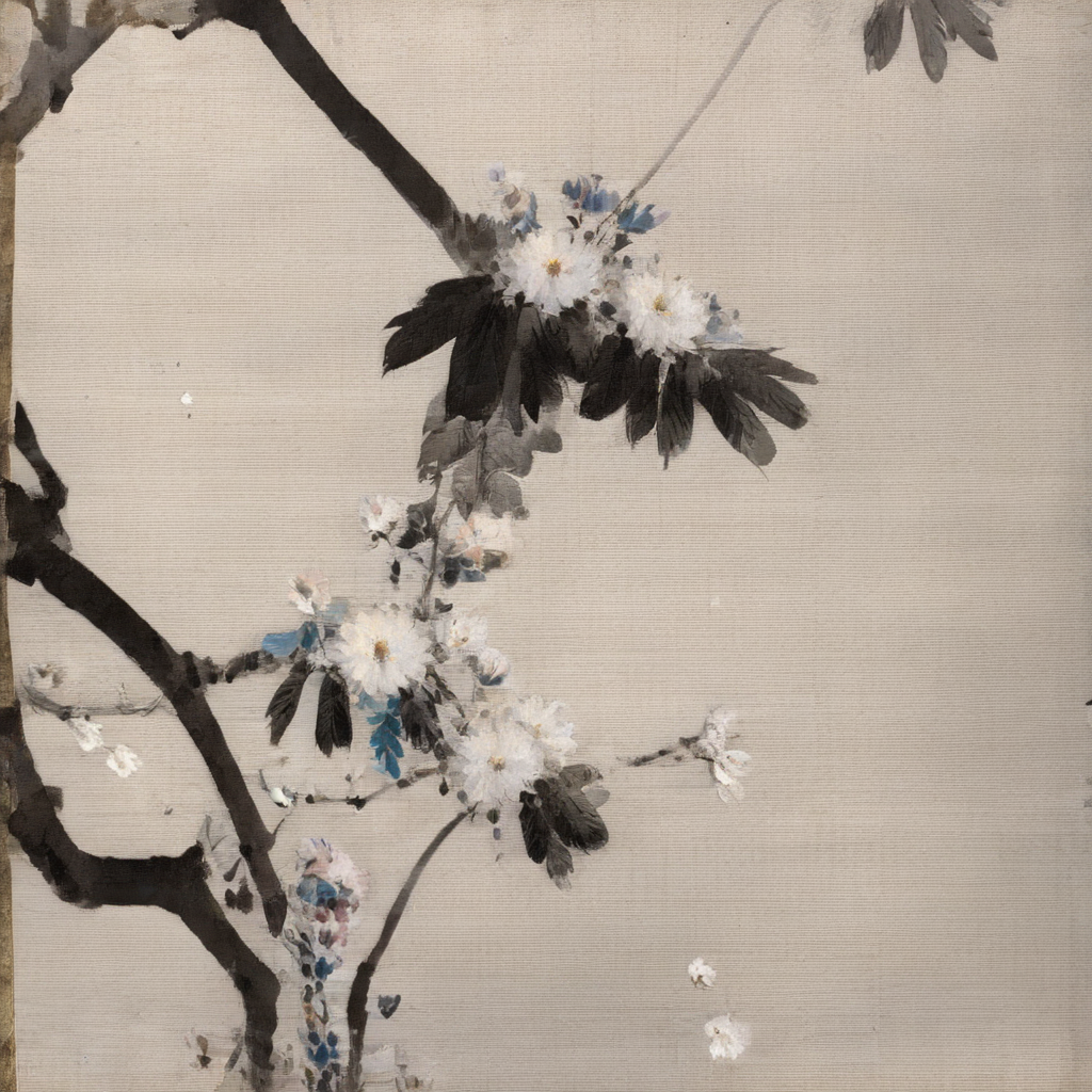 painting of a leafy tree with flowers, in the style of watseixl <lora:watseixl:1.0>