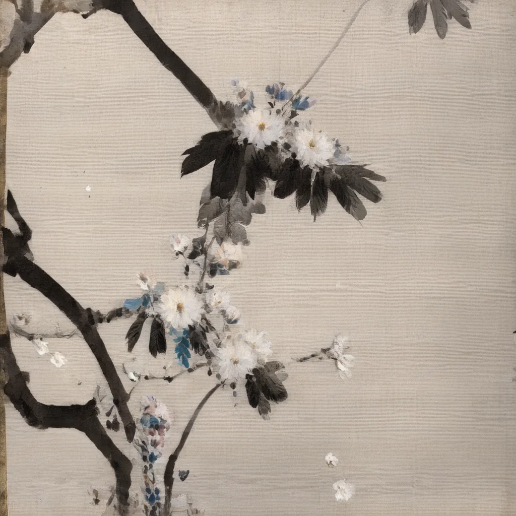 painting of a leafy tree with flowers, in the style of watseixl <lora:watseixl:1.0>