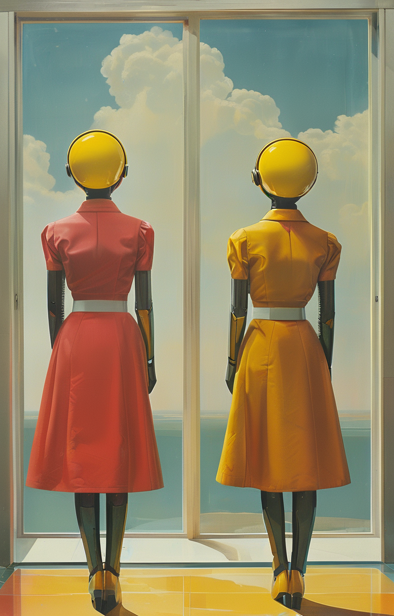 masterpiece,best quality,<lora:tbh300-sdxl:0.9>,illustration,style of F. C. Gundlach portrait of Housework robots