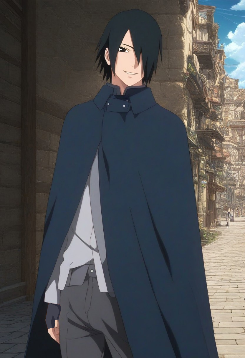 score_9, score_8_up, score_7_up, masterpiece, best quality, amazing quality, very aesthetic, 
high resolution, ultra-detailed, absurdres, newest, official art, 1boy, Sasuke Boruto, male, black hair, blue dark cape closed, long sleeve grey shirt, solo, outdoors, black eyes , male, solo, looking at viewer, perfect face, hair over one eye, standing
BREAK volumetric lighting, depth of field, Detailed, Anime screencap, detailed illustration, anime backround, one arm, forest background