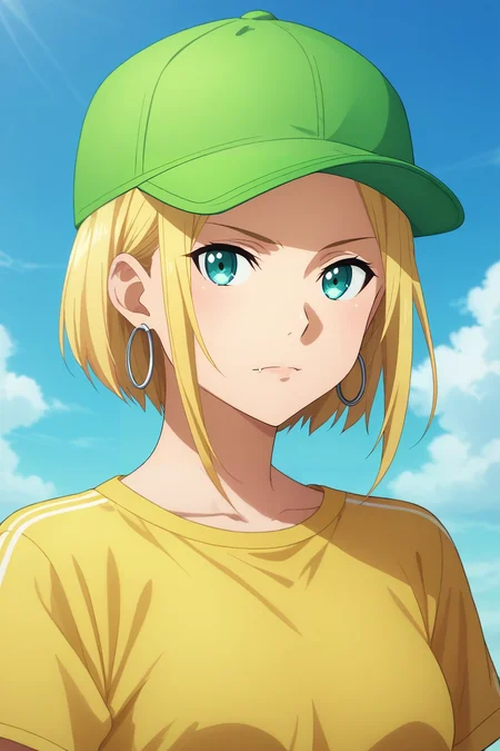 score_9, score_8_up, score_7_up, source_anime, rating_safe, intricate details, anime screencap, , , looking at viewer, , 1girl, aqua eyes, baseball cap, blonde hair, closed mouth, earrings, green background, hat, hoop earrings, jewelry, looking at viewer, shirt, short hair, simple background, solo, upper body, yellow shirt, solo, focused, dock, day, clouds, knees up, skin fang, <lora:sao_alicization_style_pony:0.86>, sao_alicization_style, <lora:sdxl_lightning_8step_lora:1>